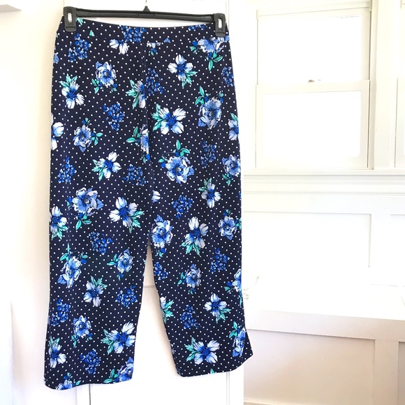 SUSAN GRAVER Wide Leg Floral Polka Dot Pants Liquid Knit Plus Size 1X - XL - Picture 1 of 16
